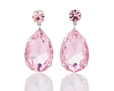 Large Teardrop Light Rose Crystal Earrings