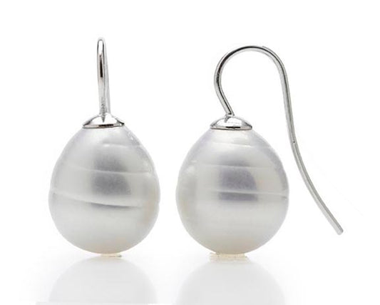 White Medium Teardrop Pearl Earrings