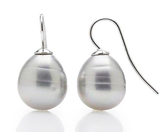 Pale Grey Medium Teardrop Pearl Earrings