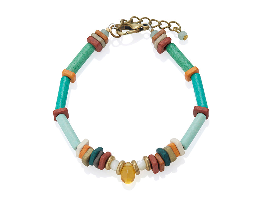 Athena Green & Amber Bead Bracelet