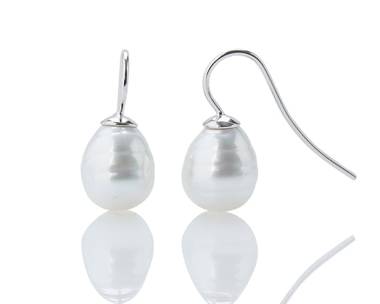 White Small Teardrop Pearl Earrings