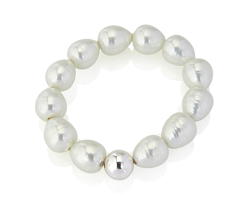 White Teardrop Pearl Stretch Bracelet