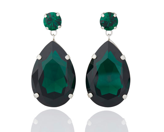 Large Teardrop Emerald Crystal Earrings